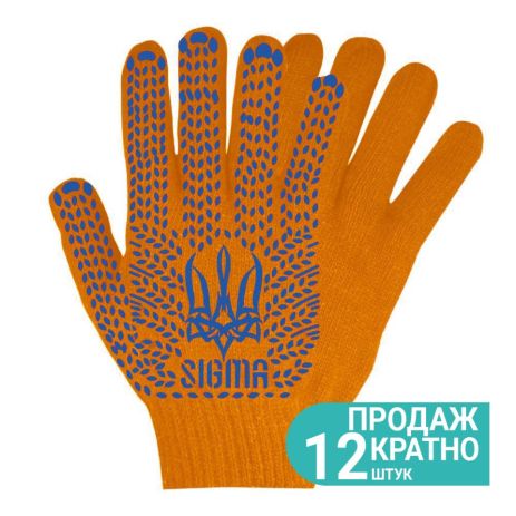 Перчатки трикотажні з точковим ПВХ покриттям р10 Тризуб КРАТНО 12 парам (помаранчеві) SIGMA 9442591