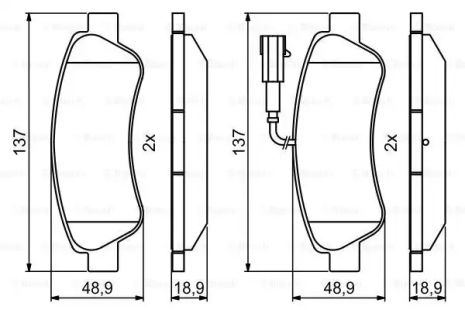 Комплект гальмівних колодок, дискове гальмо FIAT DUCATO, PEUGEOT BOXER, BOSCH (0986494994)