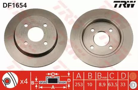 Диск гальмівний FORD AUSTRALIA, TVR CHIMAERA, TRW (DF1654)