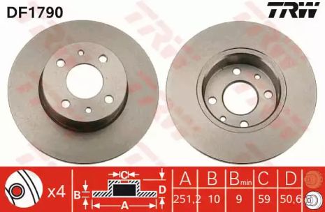 Диск тормозной CHRYSLER DELTA, LANCIA DELTA, TRW (DF1790)