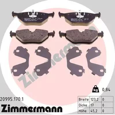 Комплект гальмівних колодок, дискове гальмо BMW Z3, ​​ZIMMERMANN (209951701)