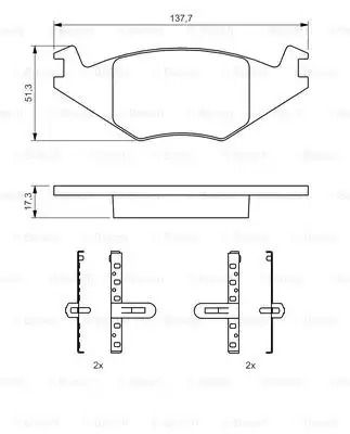 Комплект тормозных колодок, дисковый тормоз VW GOLF, SEAT IBIZA, BOSCH (0986468890)