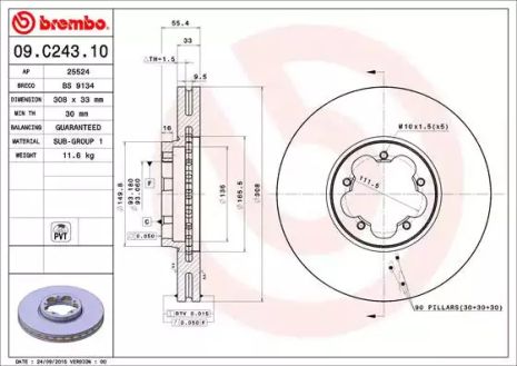 Диск гальмівний FORD TRANSIT, BREMBO (09C24310)