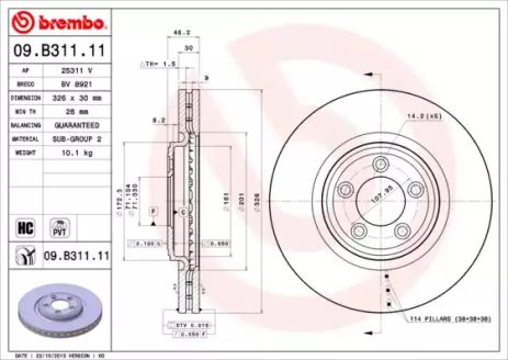 Диск гальмівний JAGUAR XF, BREMBO (09B31111)