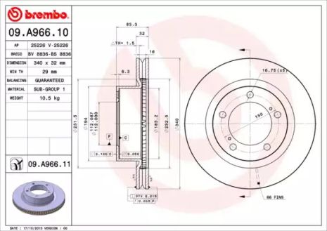 Диск тормозной LEXUS LX, TOYOTA LAND CRUISER, BREMBO (09A96611)