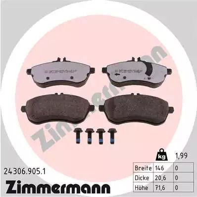 Комплект тормозных колодок, дисковый тормоз MERCEDES-BENZ C-CLASS, ZIMMERMANN (243069051)