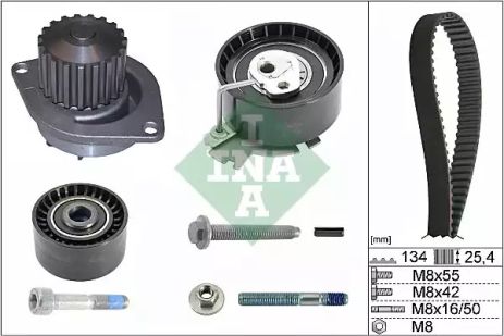 Помпа + комплект ремня ГРМ CITROËN C4, PEUGEOT 2008, INA (530037930)