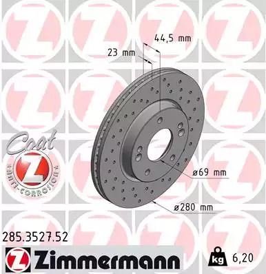 Диск гальмівний KIA PRO, HYUNDAI ELANTRA, ZIMMERMANN (285352752)