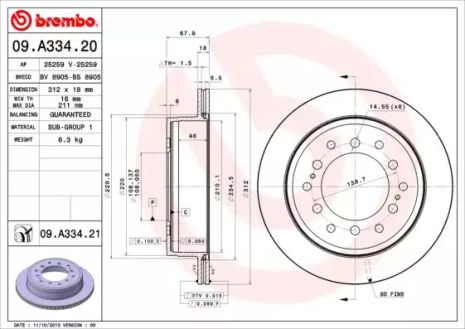 Диск тормозной LEXUS GX, TOYOTA FJ, BREMBO (09A33421)