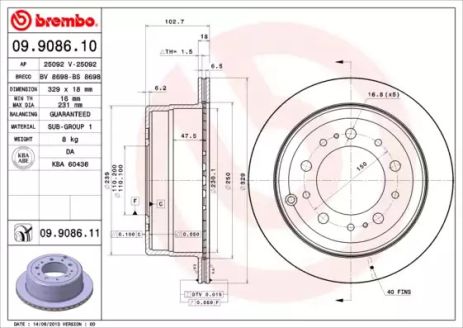 Диск тормозной TOYOTA LAND CRUISER, BREMBO (09908611)