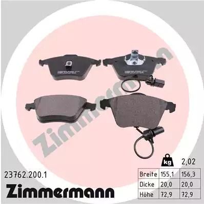 Комплект тормозных колодок, дисковый тормоз AUDI A4, ZIMMERMANN (237622001)