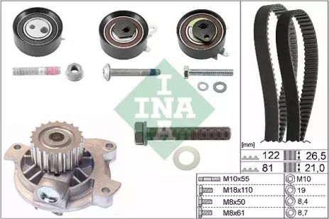 Помпа + комплект ременя ГРМ VW LT, INA (530048430)