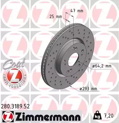 Диск тормозной HONDA CIVIC, ZIMMERMANN (280318952)