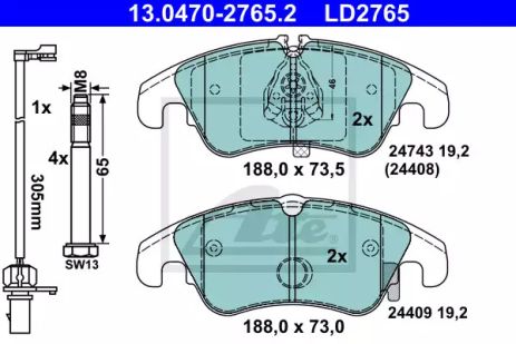 Комплект тормозных колодок, дисковый тормоз AUDI A7, ATE (13047027652)