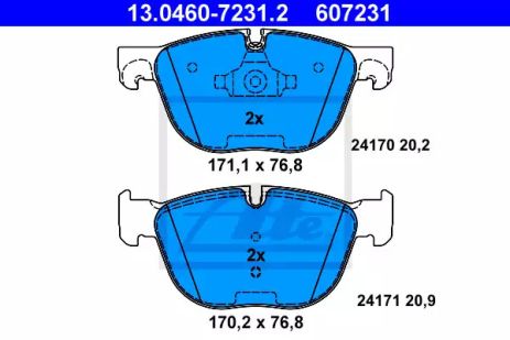 Комплект гальмівних колодок, дискове гальмо BMW X6, ATE (13046072312)