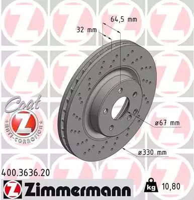 Диск гальмівний MERCEDES-BENZ E-CLASS, ZIMMERMANN (400363620)