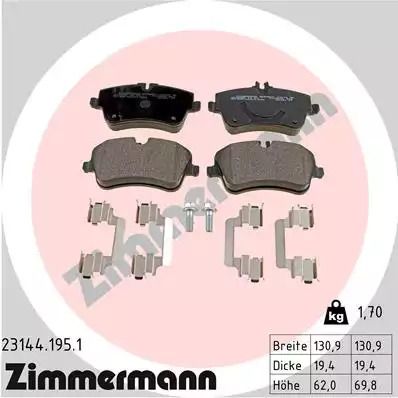 Комплект гальмівних колодок, дискове гальмо MERCEDES-BENZ CLC-CLASS, ZIMMERMANN (231441951)