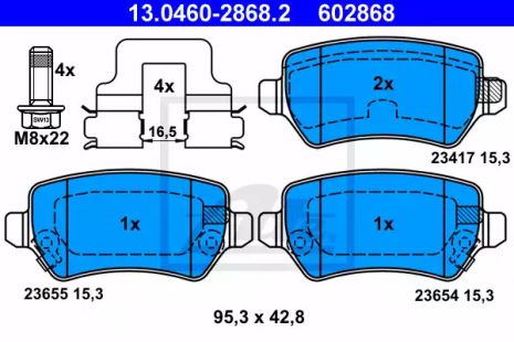 Комплект гальмівних колодок, дискове гальмо KIA VENGA, CHEVROLET ASTRA, ATE (13046028682)