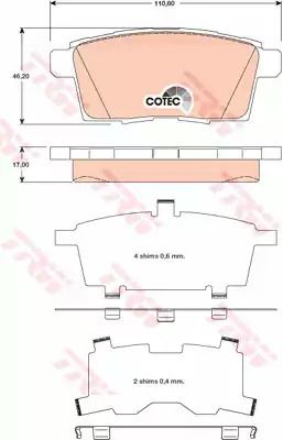 Комплект тормозных колодок, дисковый тормоз FORD USA, MAZDA CX-9, TRW (GDB3472)