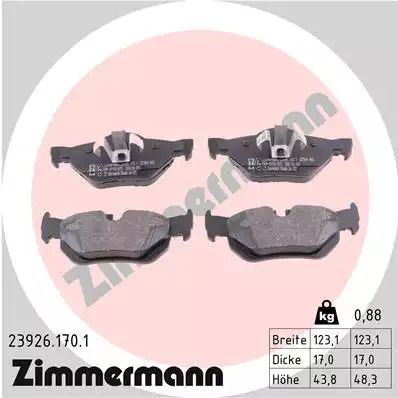 Комплект гальмівних колодок, дискове гальмо BMW (BRILLIANCE), ZIMMERMANN (239261701)