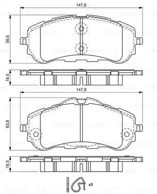 Комплект гальмівних колодок, дискове гальмо PEUGEOT 308, BOSCH (0986494714)