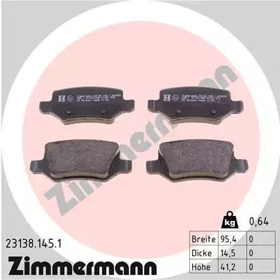 Комплект тормозных колодок, дисковый тормоз MERCEDES-BENZ B-CLASS, ZIMMERMANN (231381451)