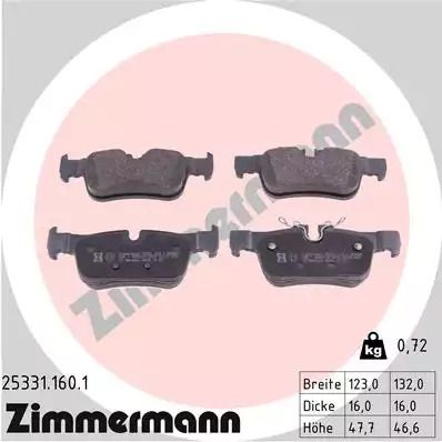 Комплект гальмівних колодок, дискове гальмо MINI MINI, BMW 1, ZIMMERMANN (253311601)