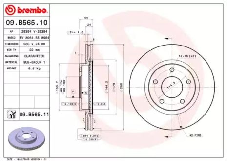 Диск тормозной NISSAN TIIDA, BREMBO (09B56511)