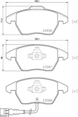 Комплект гальмівних колодок, дискове гальмо SEAT ALTEA, SKODA SUPERB, BREMBO (P85146)