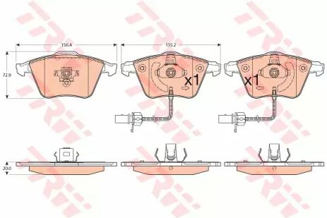 Комплект гальмівних колодок, дискове гальмо AUDI A6, TRW (GDB1554)