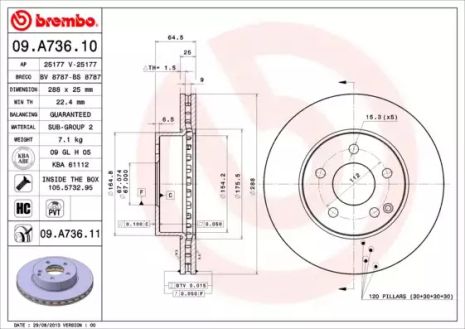 Диск тормозной MERCEDES-BENZ C-CLASS, BREMBO (09A73611)