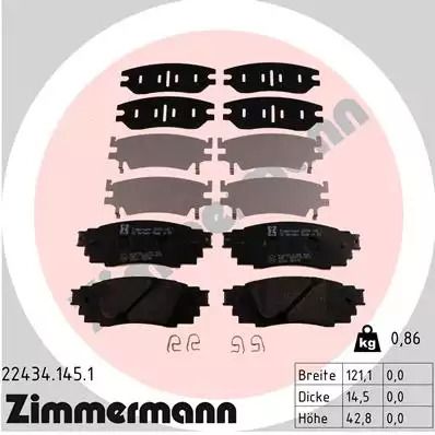 Комплект гальмівних колодок, дискове гальмо TOYOTA C-HR, LEXUS RX, ZIMMERMANN (224341451)