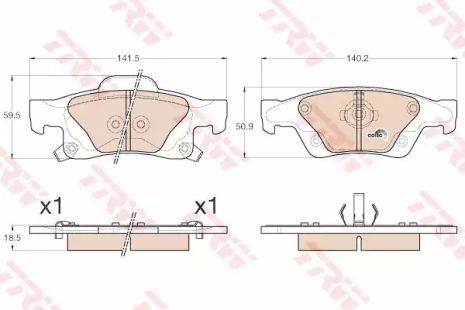 Комплект гальмівних колодок, дискове гальмо JEEP GRAND, TRW (GDB4448)