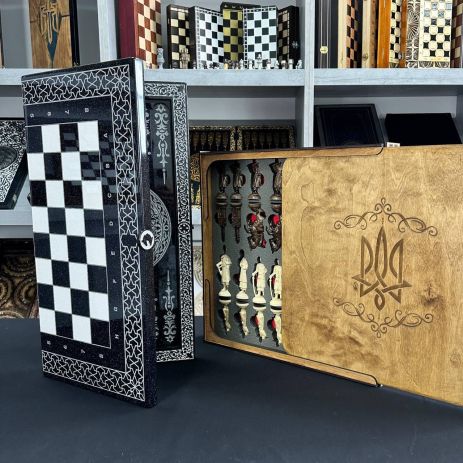Шахи, шашки, нарди з акрилового каменю, 60×30×5см, арт.190635, розкішний подарунок, що перехопить подих