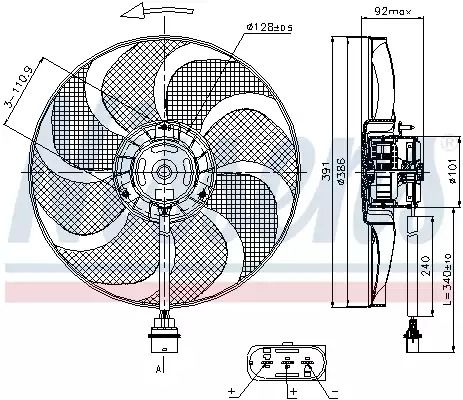 Вентилятор охлаждения двигателя SKODA ROOMSTER, SEAT IBIZA, NISSENS (85690)