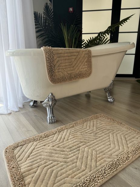 Набір ковриків бавовняних для ванної та туалету 60x100 50x60 см Tropikhome Shaggy Plain beige