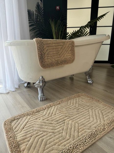 Набор ковриков хлопковых для ванной и туалета 60x100 50x60 см Tropikhome Shaggy 1903/beige