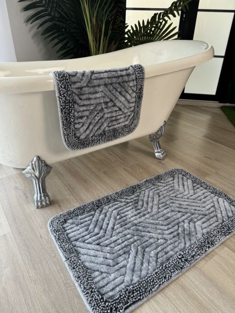 Набір килимків бавовняних для ванної та туалету 60x100 50x60 см Tropikhome Shaggy Vintage gray