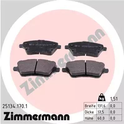 Комплект гальмівних колодок, дискове гальмо FORD B-MAX, ZIMMERMANN (251341701)