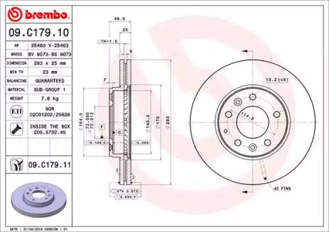 Диск тормозной MAZDA 6, BREMBO (09C17911)