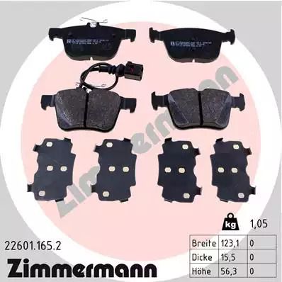 Комплект гальмівних колодок, дискове гальмо AUDI TT, ZIMMERMANN (226011652)