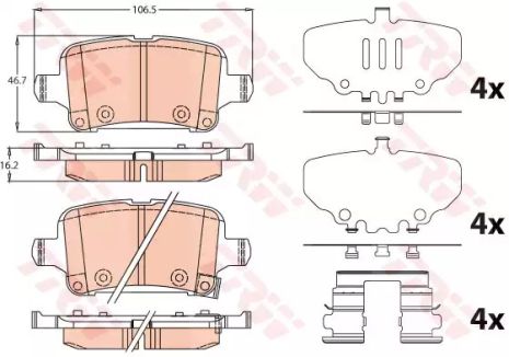 Комплект гальмівних колодок, дискове гальмо VAUXHALL INSIGNIA, OPEL INSIGNIA, TRW (GDB2184)