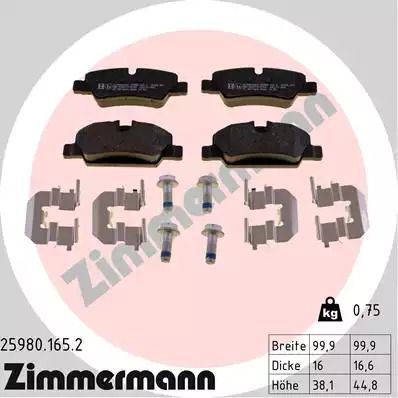 Комплект гальмівних колодок, дискове гальмо MINI MINI, ZIMMERMANN (259801652)