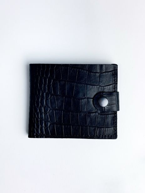 Класичний гаманець із натуральної гладкої шкіри тиснення крокодил чорний
