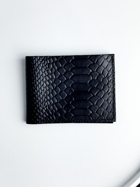 Чоловічий гаманець-біфолд із натуральної шкіри тиснення пітон чорний