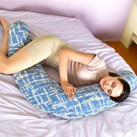 Подушка для беременных и кормления U-образной формы PAPAELLA 30х190 см с пуговицей акварель деним (8-31484*004)