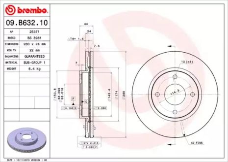 Диск тормозной NISSAN CUBE, BREMBO (09B63210)