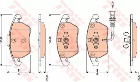Комплект гальмівних колодок, дискове гальмо SKODA SUPERB, SEAT ALTEA, TRW (GDB1807)