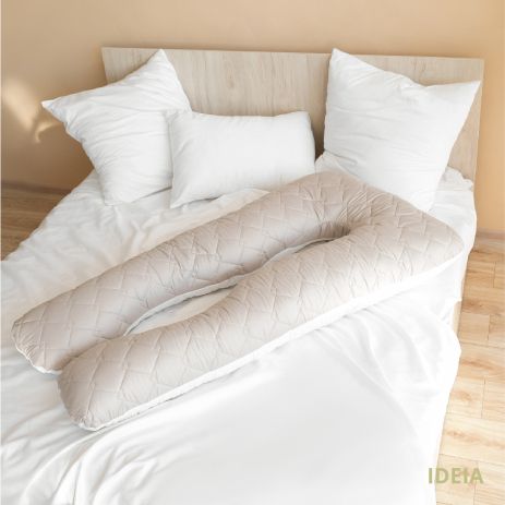Подушка для сну та відпочинку, для вагітних П-форми IDEIA 140х75х20 см зі стьобаним чохлом на блискавці св. сіро-біла (8-33724*001)