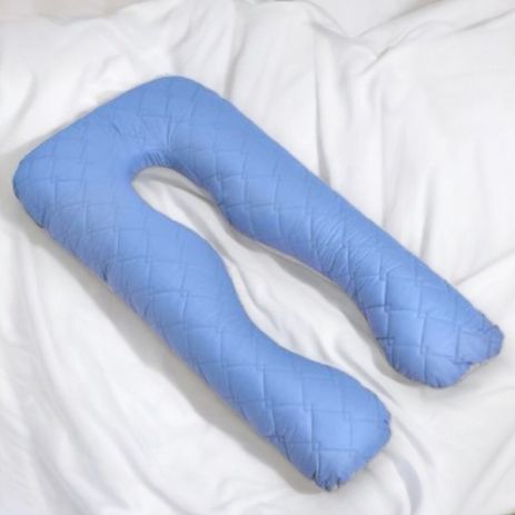 Подушка для сна и отдыха, для беременных П-формы IDEIA 140х75х20 см со стеганным чехлом на молнии джинс/св. серый (8-33724*003)